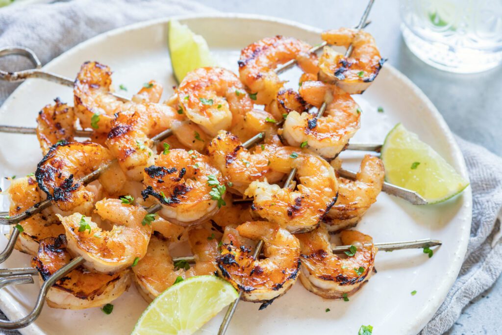 Back To Organic – Rosemary Skewered Shrimp with Fresh Lime Wedges