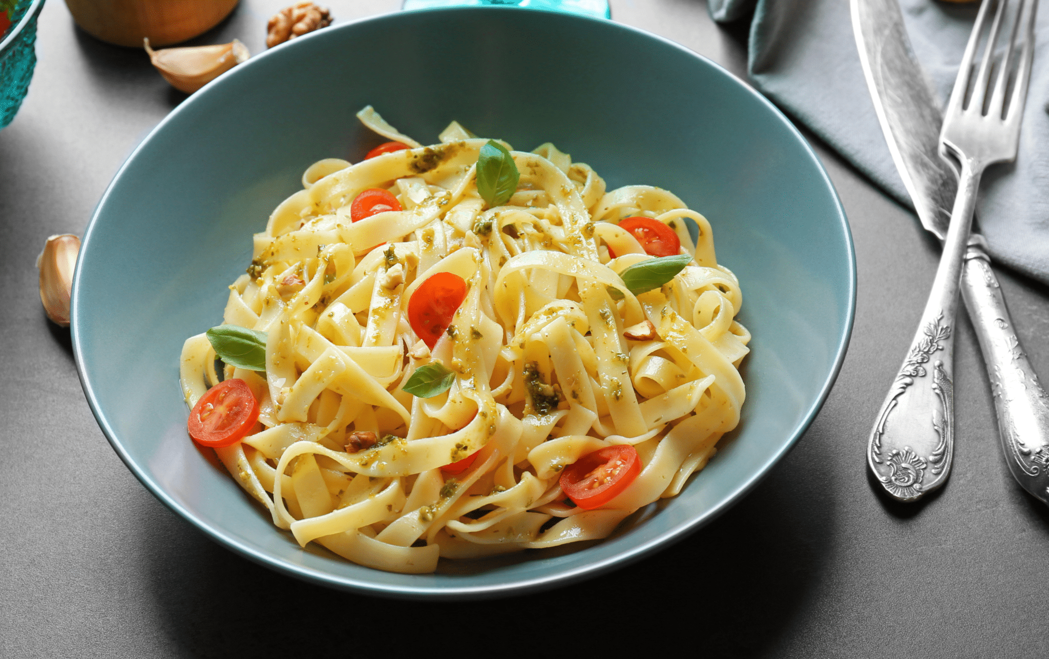 Pesto Pasta Salad Recipe with Roasted Asparagus & Mushrooms Red