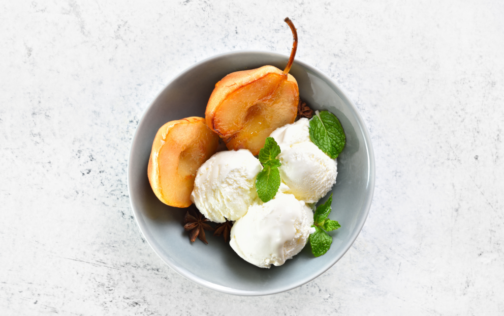 Air Fryer Pears with Vanilla Ice Cream