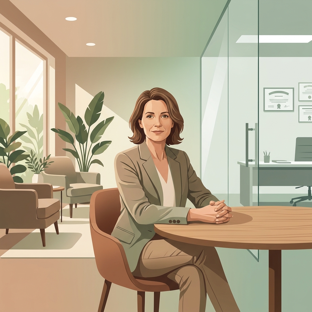 Woman in a calm, modern clinical wellness setting representing metabolic health coach and clinical care options