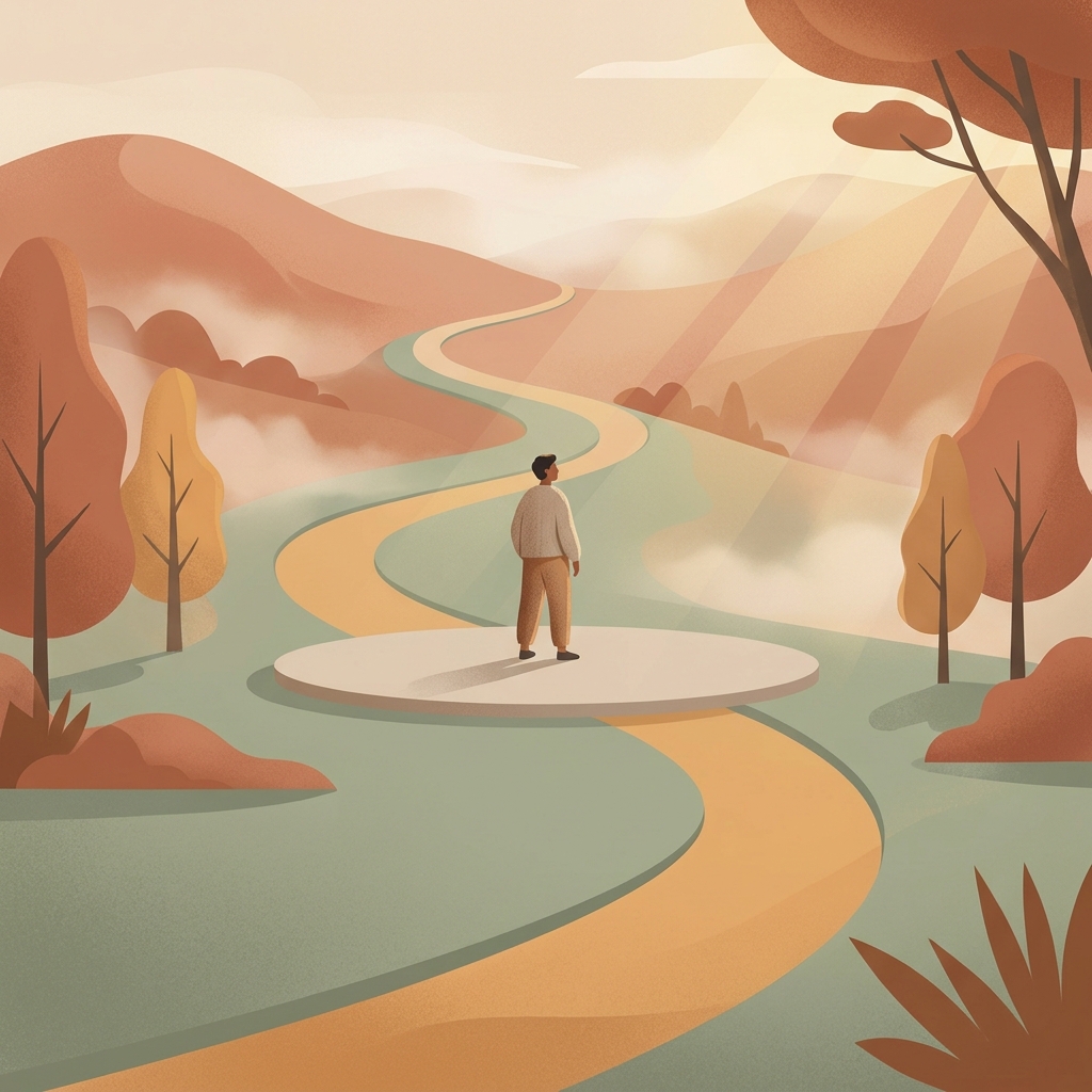 Person standing on a forward path in warm light, representing resilience against weight regain after weight loss