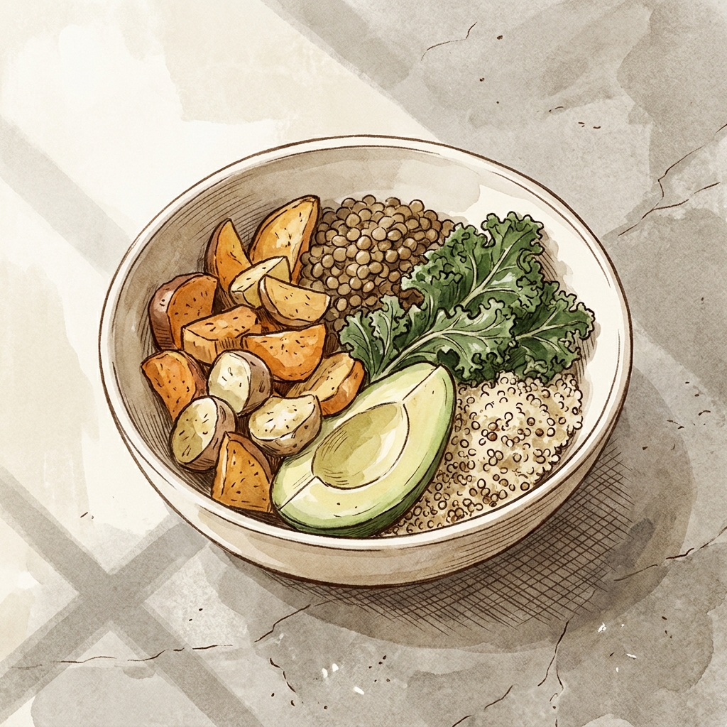 Nourishing whole-food meal arrangement supporting a GLP-1 diet plan without medication