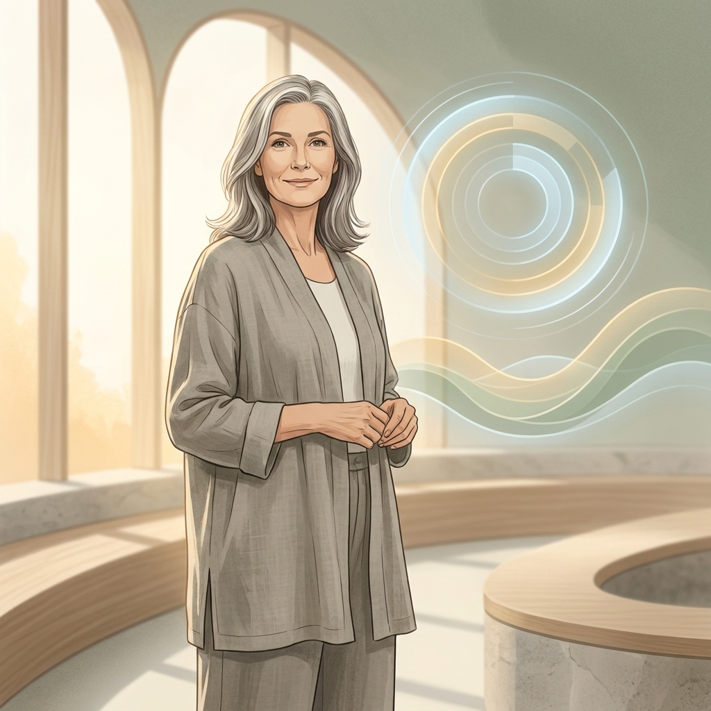 Woman in a modern wellness clinic representing a clinical body composition check and metabolic health assessment.