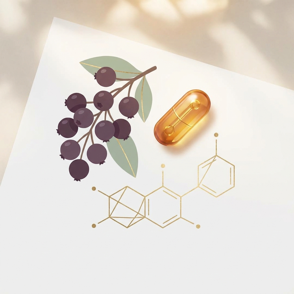 Stylized illustration of supplement ingredients representing HumanN Metabolic Health Daily components