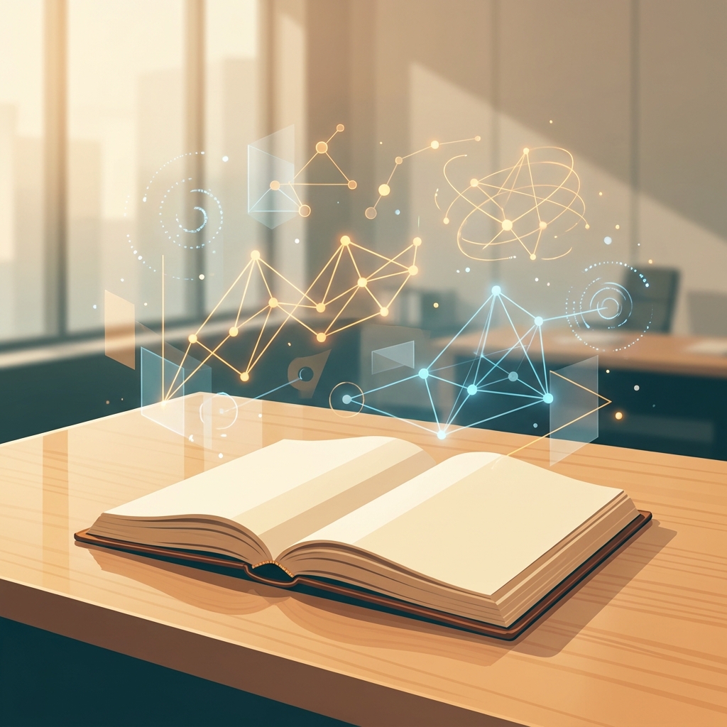 Open journal of metabolic health research with abstract data visualizations on a modern desk
