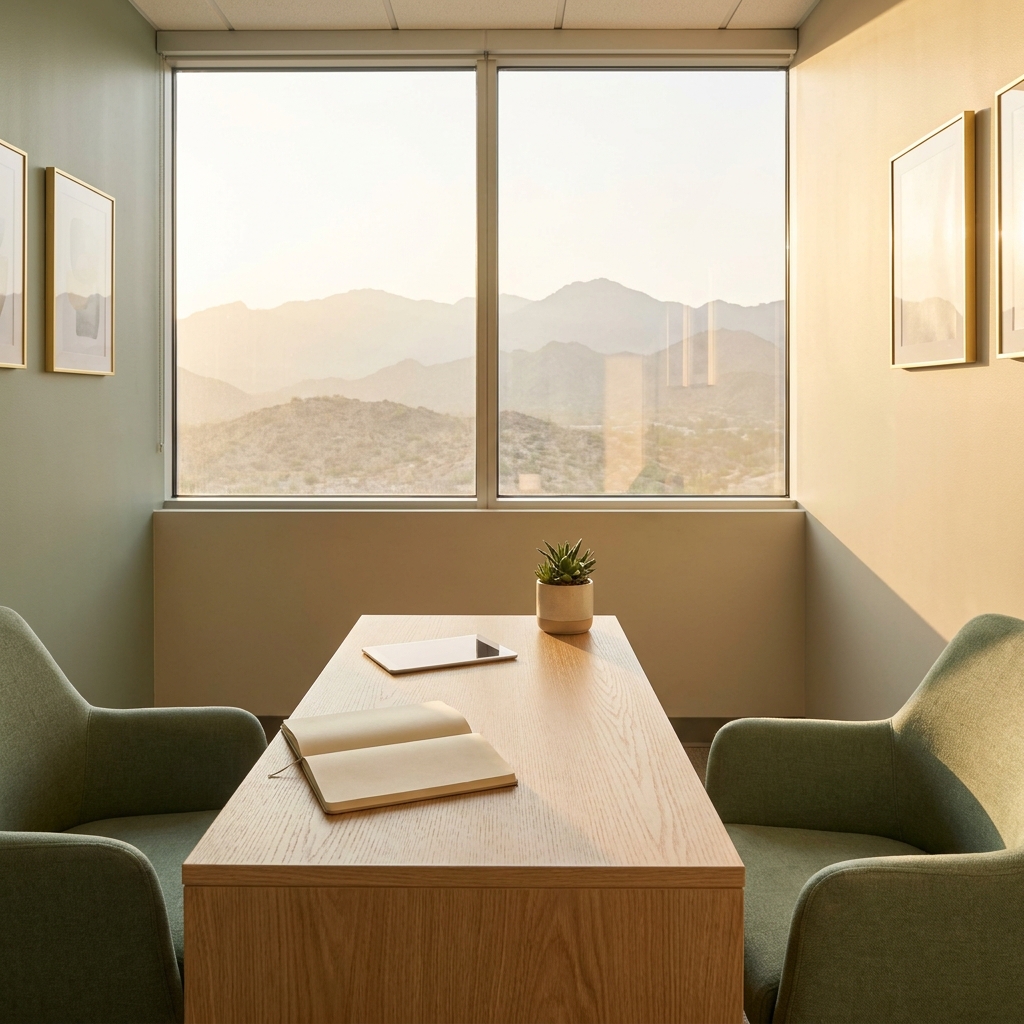 Calm consultation room representing personalized guidance beyond a GLP-1 medication names list
