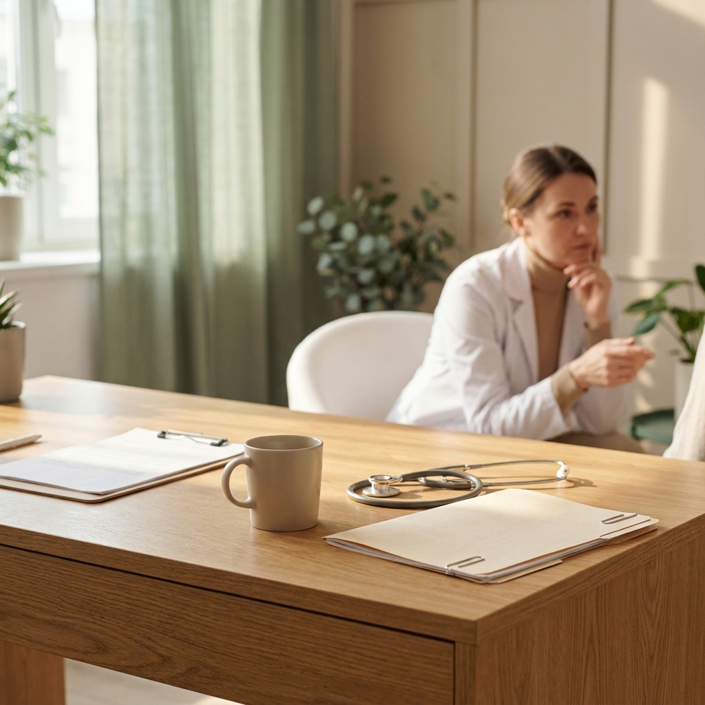 Clinician reviewing paperwork, representing how diagnosis affects HSA coverage for GLP-1 medication