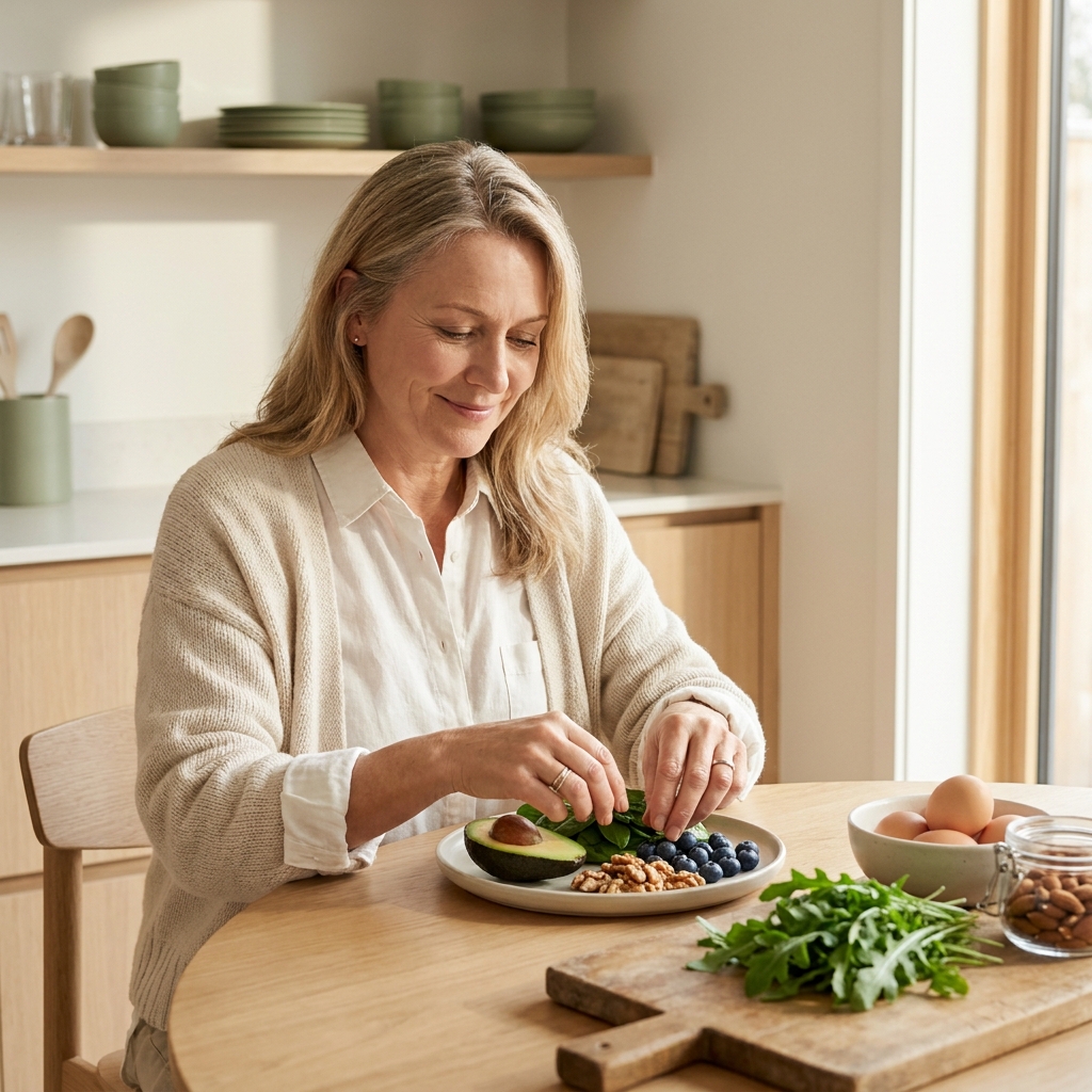 Woman mindfully preparing balanced meals as part of a metabolic reset diet plan