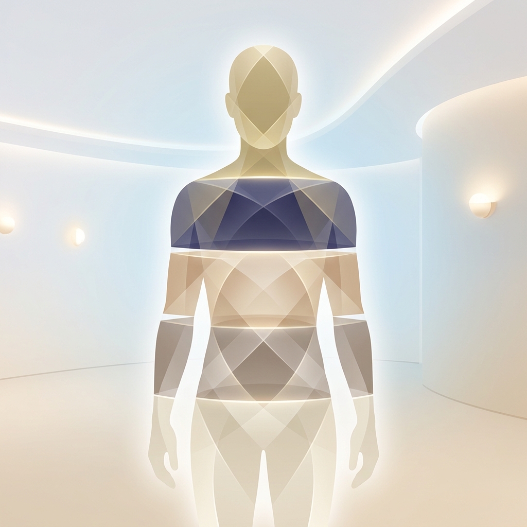 Abstract illustration representing the definition for body composition through layered human silhouette
